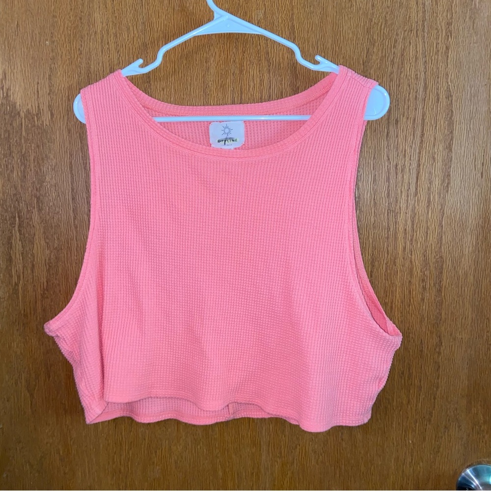 aerie coral waffle crop tank
